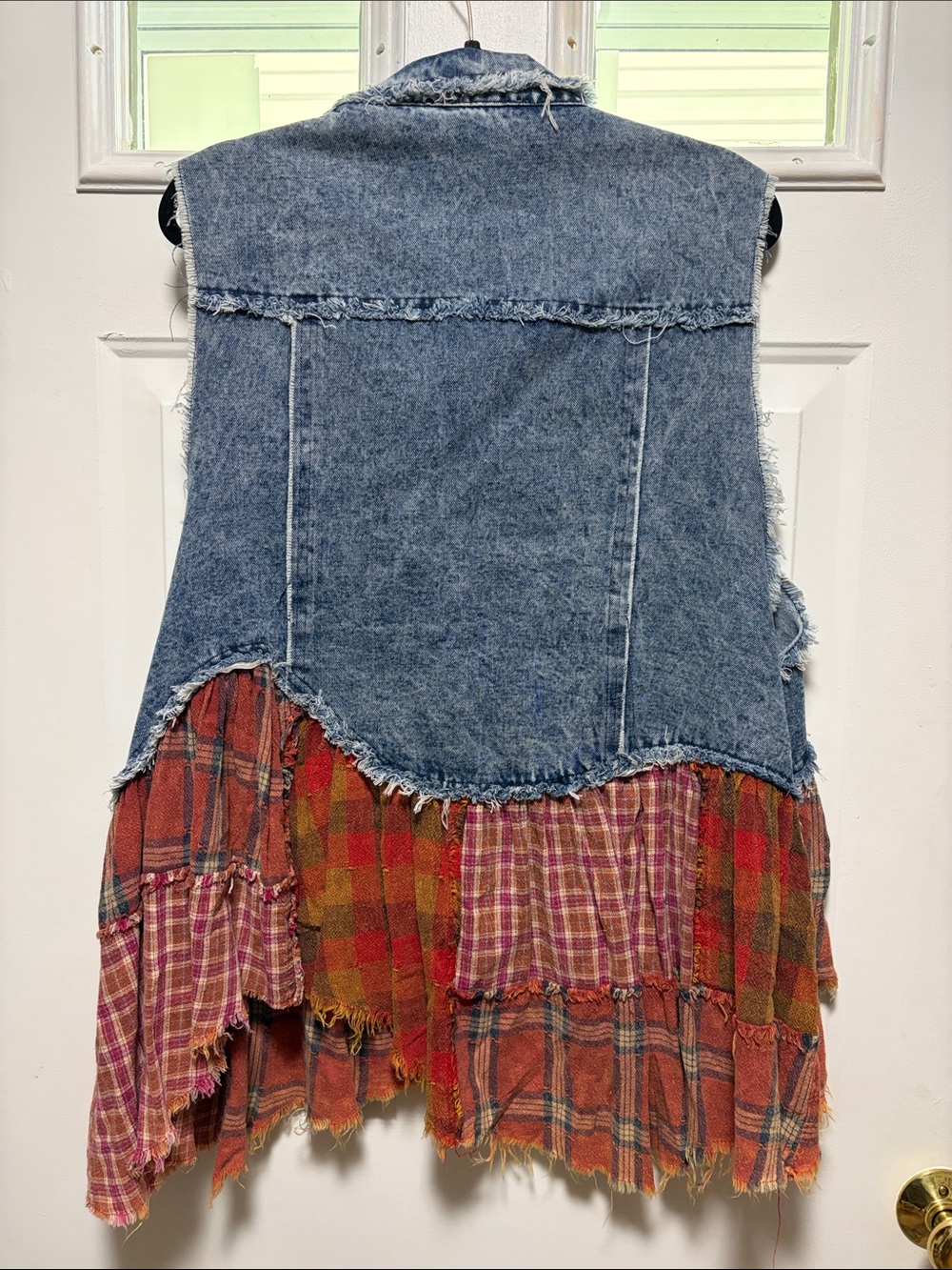 Oli & Hali Light Blue Denim Vest with Mixed Plaid - Picture 4 of 6